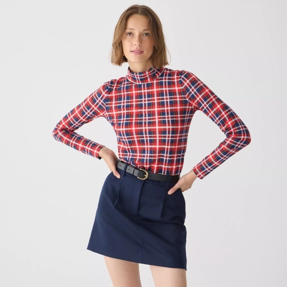 New! J. Crew plaid tissue weight turtleneck top red blue nwt 20437